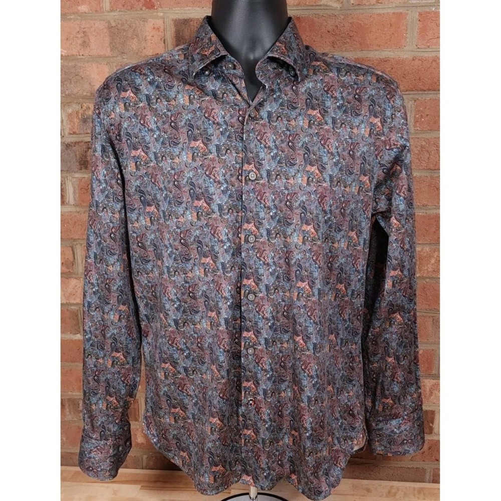 Visconti Black Long Sleeve Paisley Button Down Shirt Mens Size Medium